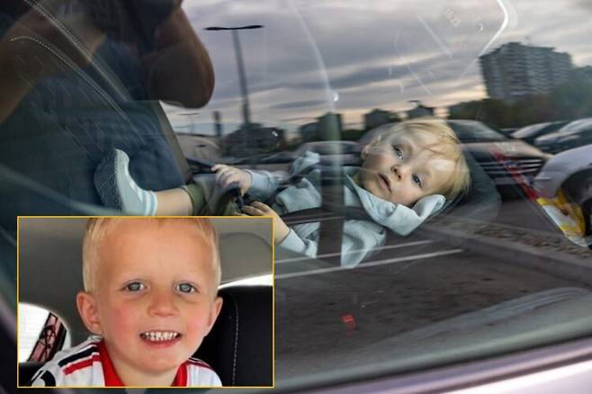 브라질 비데이라(Videira)에서 세 살배기 남자아이가 차량 안에서 10시간 이상 방치된 채 숨진 채 발견됐다. [차안 아이 사진=게티이미지뱅크/ 하단-숨진 아이 미겔=브라질 경찰]