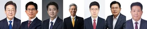 제21대 대통령 선거에 총 7명의 후보가 등록한 것으로 11일 집계됐다. 왼쪽부터 이재명 더불어민주당 후보(1번), 김문수 국민의힘 후보(2번), 이준석 개혁신당 후보(4번), 권영국 민주노동당 후보(5번), 구주와 자유통일당 후보(6번), 황교안 무소속 후보(7번), 송진호 무소속 후보(8번). 중앙선거관리위원회 제공