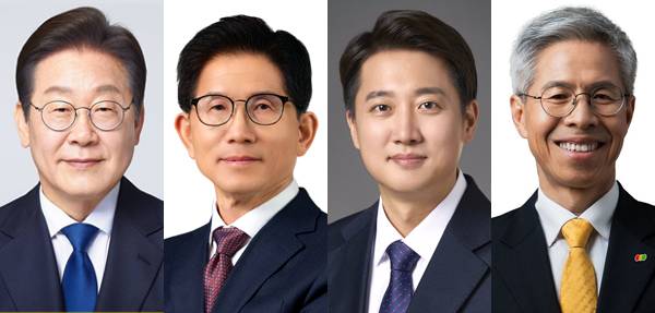 ▲ (기호 순으로) 이재명 더불어민주당 대선후보, 김문수 국민의힘 대선후보, 이준석 개혁신당 대선후보, 권영국 민주노동당 대선후보. 사진=중앙선거관리위원회