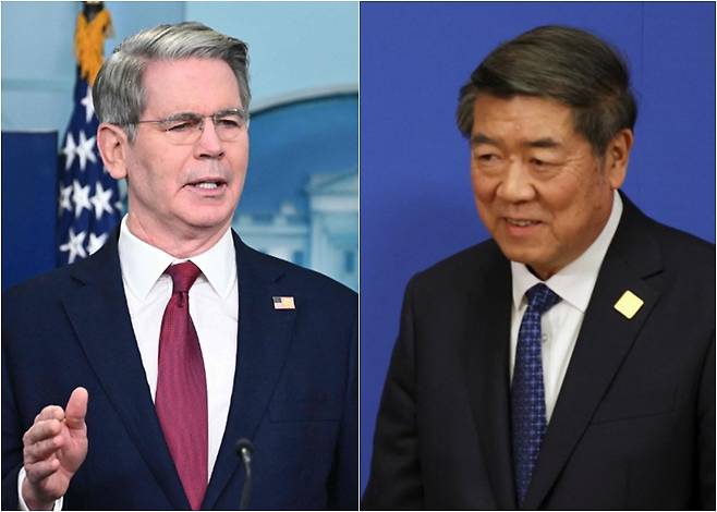 스콧 베선트 미국 재무부 장관(왼쪽) 허리펑 중국 국무원 부총리 /AFPBBNews=뉴스1(왼쪽), 로이터=뉴스1