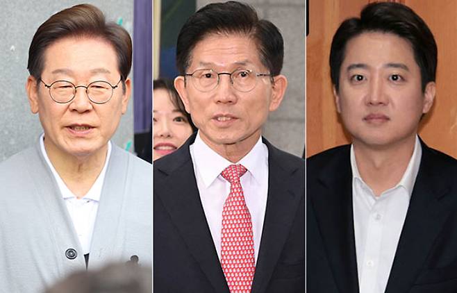 왼쪽부터 이재명 후보, 김문수 후보, 이준석 후보. 연합뉴스