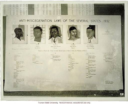 ▲1932년 미국 이인종(異人種)결혼반대법(Anti-Miscegenation Law)의 주별 현황. ⓒ트루먼대