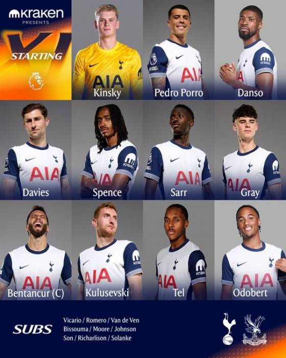 토트넘의 '2024~2025시즌 잉글리시 프리미어리그(EPL)' 36라운드 크리스탈 팰리스전 선발 라인업라인업./사진=토트넘 공식 SNS 갈무리