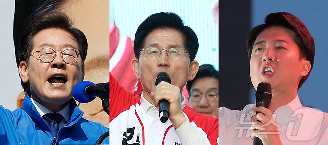 이재명 더불어민주당, 김문수 국민의힘, 이준석 개혁신당 대통령 후보가 공식 선거운동이 시작된 12일 각각 서울 청계광장, 대구 서문시장, 서울 청계광장에서 지지를 호소하고 있다. ⓒ News1 안은나 기자,박정호 기자,김민지 기자