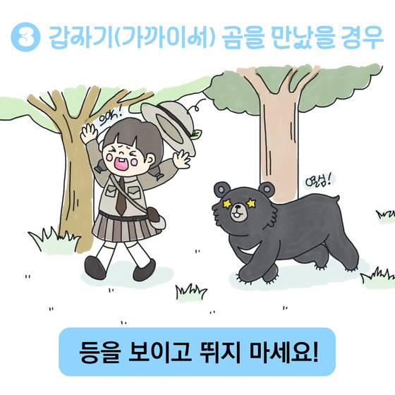 탐방 수칙(반달가슴곰과 마주쳤을 때 대처방법). 국립공원공단