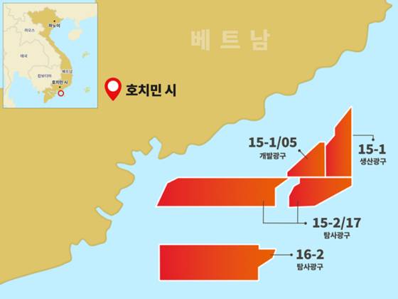 SK어스온이 베트남에 보유한 광구 4개 위치. 네 광구 모두 베트남 쿨롱분지 일대에 위치해있다. 사진 SK이노베이션