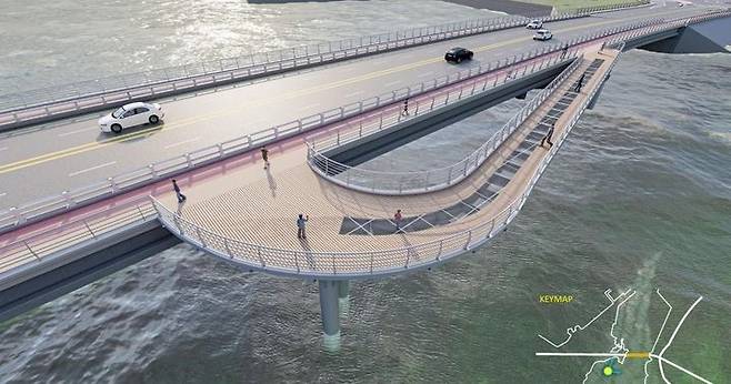 [제주=뉴시스] 제주 서귀포시 성산포항 진입로 확장공사 구간 해상 인도교 조감도. (사진=제주도 제공) 2025.05.13. photo@newsis.com *재판매 및 DB 금지