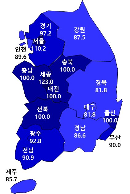 지역별 5월 아파트 입주전망지수. 자료 제공=주산연