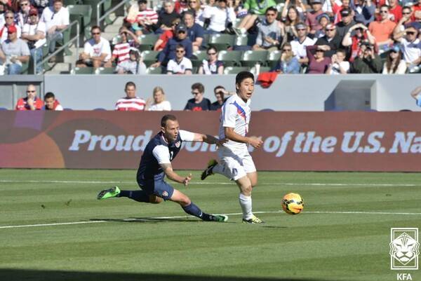 2014년 2월 LA에서 열린 미국과의 친선전. ⓒKFA