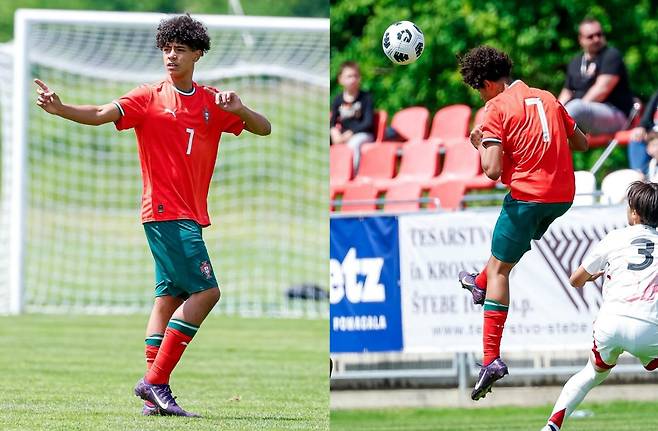 크리스티아누 호날두 주니어는 14일(한국 시각) 크로아티아의 스베티 마르틴 나 무리에서 열린 일본과 2025 블라트코 마르코비치 국제 U-15 대회 1차전 후반 9분 왼쪽 윙(날개) 공격수로 교체 투입됐다. /크리스티아누 호날두 인스타그램 캡처 갈무리