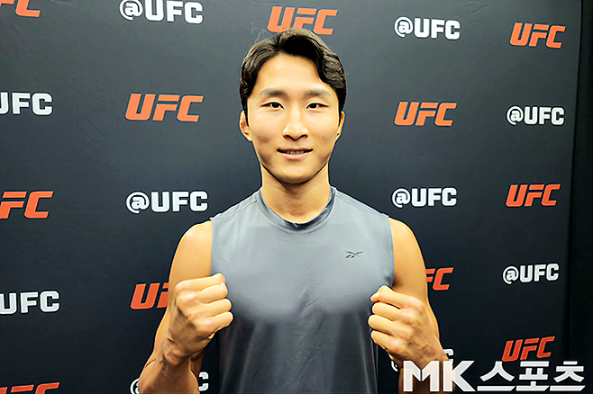 제2대 로드FC 페더급 챔피언 이정영이 2024년 7월 미국 네바다주 엔터프라이즈 UFC on ESPN 60 MK스포츠 사전 취재에 응하고 있다. 사진=김재호 특파원