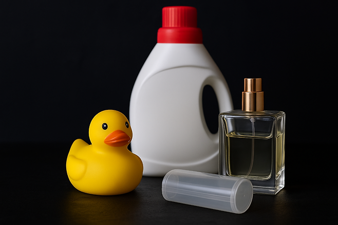 욕실오리 향수 세제용기 등 여러 플라스틱이 모여있는 이미지