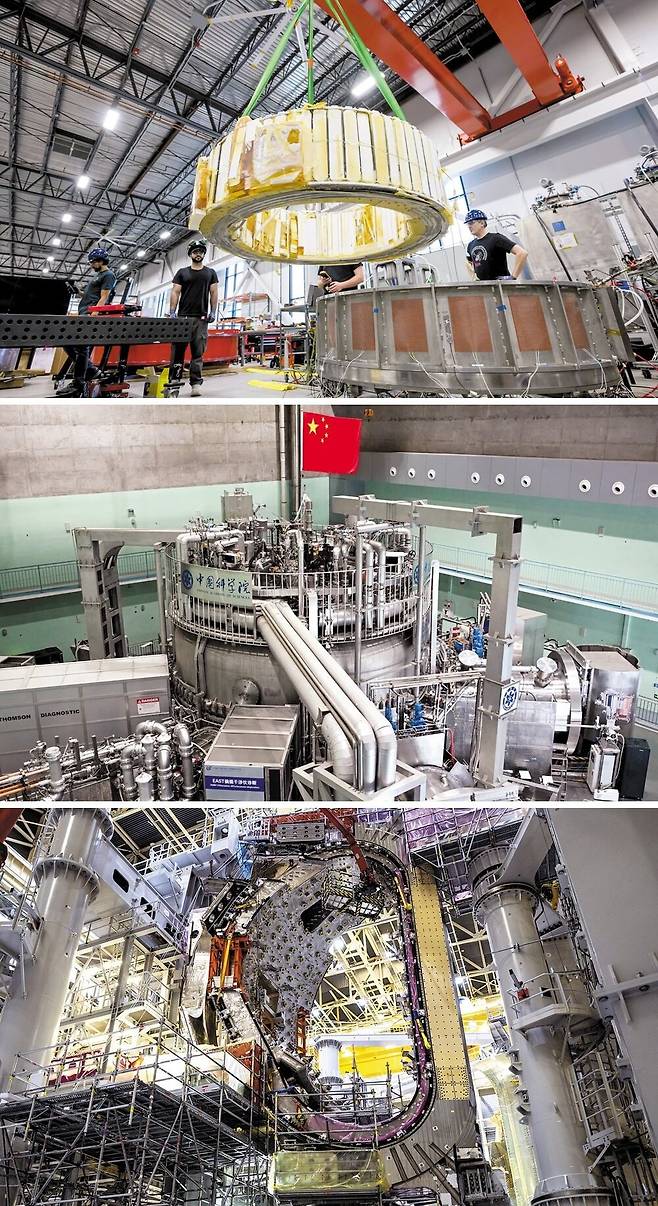 미국·중국·프랑스에 건설 중인 핵융합 발전소와 실험로. 위쪽부터 미국 SPARC, 중국 EAST, 프랑스 ITER이다. EAST는 중국 허페이에 건설 중인 핵융합로 ‘BEST’에 앞서 만든 실험용 핵융합로다./커먼웰스퓨전시스템·로이터·ITER