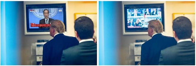 페이스북에 올라온 조작된 이미지(왼쪽)와 워싱턴포스트에 게재된 사진. /사진=AFP