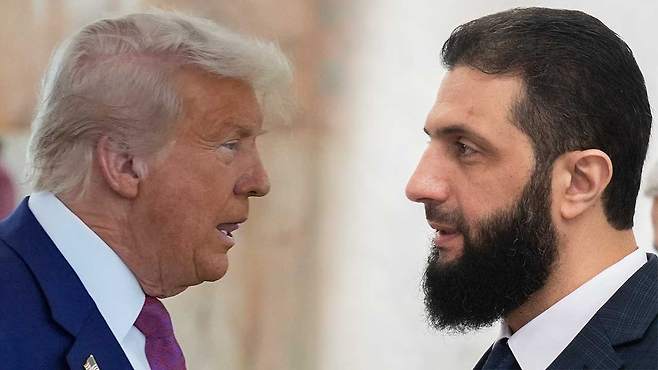 도널드 트럼프 미국 대통령과 아메드 알샤라 시리아 임시대통령(오른쪽) [자료사진]