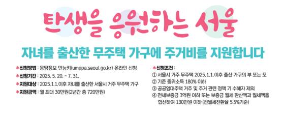 서울시 '자녀 출산 무주택가구 주거비 지원' 사업 주요 내용. [사진 서울시]