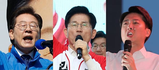 이재명 더불어민주당, 김문수 국민의힘, 이준석 개혁신당 대통령 후보가 공식 선거운동이 시작된 12일 각각 서울 청계광장, 대구 서문시장, 서울 청계광장에서 지지를 호소하고 있다. / 사진=뉴스1