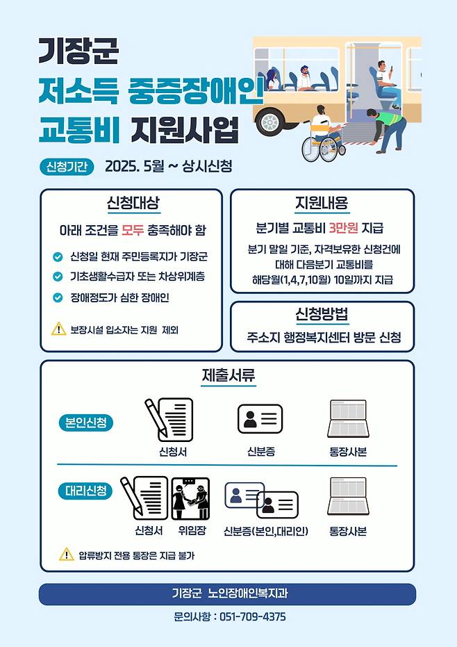 저소득 중증장애인 교통비 지원사업 안내 포스터. [기장군 제공]