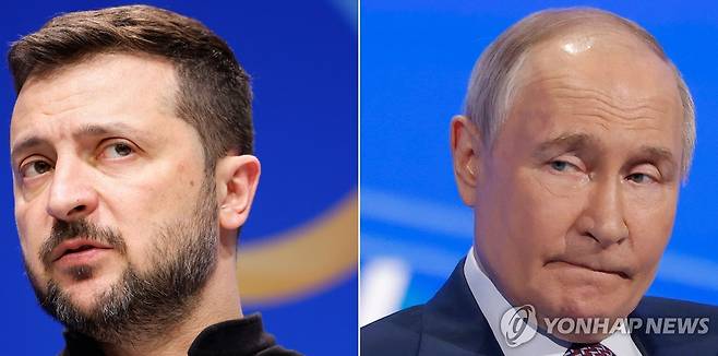 젤렌스키 대통령(왼쪽)과 푸틴 대통령 [AFP 연합뉴스 자료사진. 재판매 및 DB 금지]