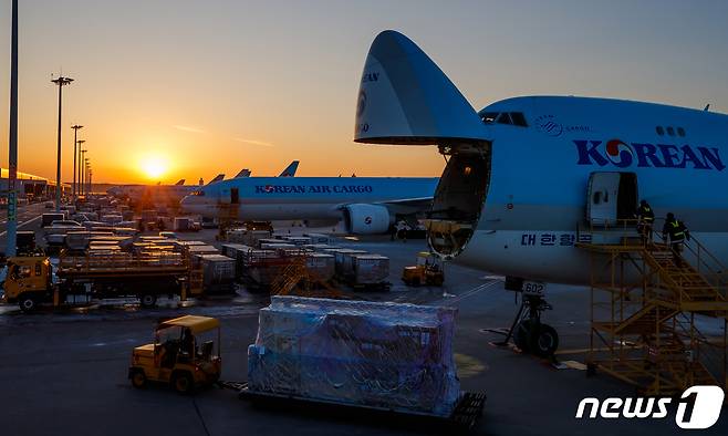 2022년 12월 인천국제공항 화물터미널에 계류 중인 대한항공 화물기<자료사진> 2022.12.30/뉴스1 ⓒ News1 민경석 기자