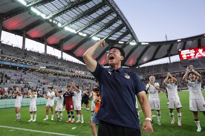 서울월드컵경기장/ K리그1/ FC서울 vs 대전하나시티즌/ 대전 승리/ 대전 황선홍 감독/ 포효/ 사진 곽동혁