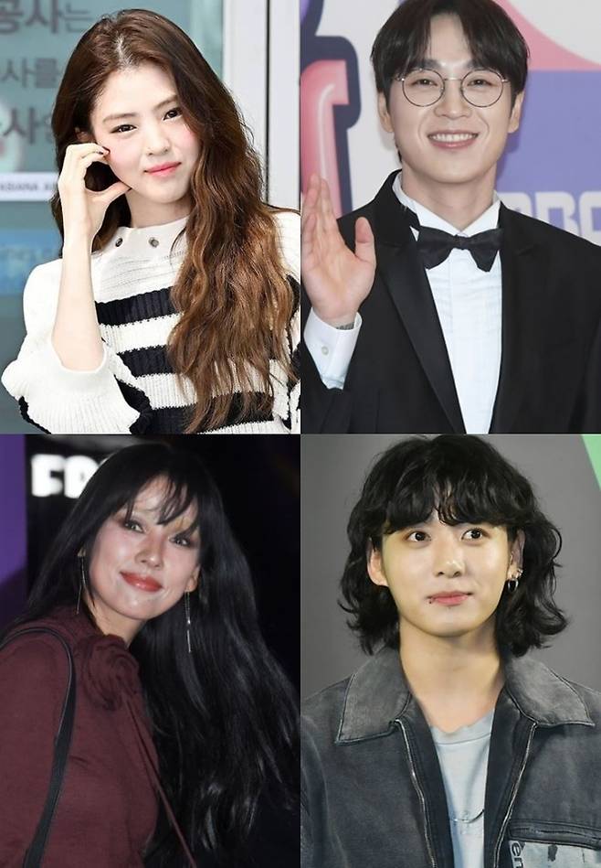 왼쪽 위부터 한소희, 이석훈, 정국, 이효리 / 사진=송백경, 뉴스엔DB