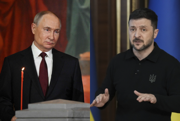 블라디미르 푸틴(왼쪽) 러시아 대통령·볼로디미르 젤렌스키(오른쪽) 우크라이나 대통령. AFP·EPA 연합뉴스