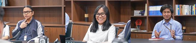 IBS 양자변환연구단 소속 외국인 연구자들은 레지던스 카드 발급이 느리고, 정착을 위한 매뉴얼이 없는 점을 개선해야 할 부분으로 꼽았다. 연구자를 배려하지 않는 연구 행정 문화와 연구 장비 구입이 지나치게 느린 것도 아쉬워했다. 왼쪽부터 라파엘 자쿨비아 연구위원, 마리아 발고스 선임연구원, 가와구치 료 선임연구원./GIST