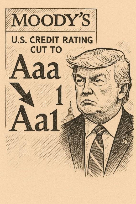 무디스가 세계 3대 신용평가사 가운데 마지막으로 미국의 국가 신용등급을 최고 등급인 'Aaa'에서 'Aa1'로 강등시켰다. 이미지=챗GPT '이미지젠' 생성