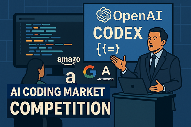 오픈AI가 AI 코딩을 도와주는 AI 에이전트 코덱스를 16일(현지시간) 론칭하고 코딩 시장을 장악하기 위한 경쟁에 본격 참전했다. 이미지=챗GPT '이미지젠' 생성