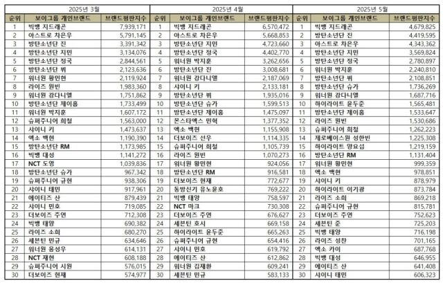 2025년 5월 보이그룹 브랜드평판/한국기업평판연구소