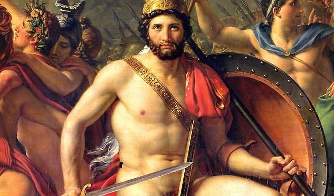 자크 루이 다비드, 테르모필레 전투의 레오니다스(일부 확대), 1814, 캔버스에 유채, 395x531cm, 루브르 박물관