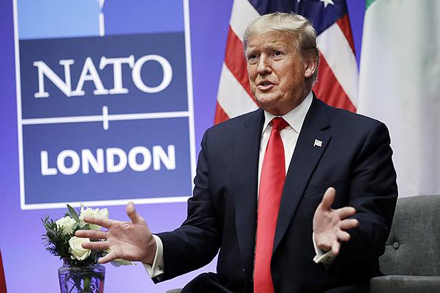 ▲ 지난 2019년 12월 4일 도널드 트럼프 미국 대통령이 영국에서 열린 나토(NATO, 북대서양조약기구) 회의에 참석했다. ⓒAP=연합뉴스