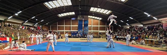 볼리비아에서 펼쳐진 국기원 태권도 시범 [주볼리비아 한국대사관 제공. 라파스=연합뉴스. 재판매 및 DB 금지]