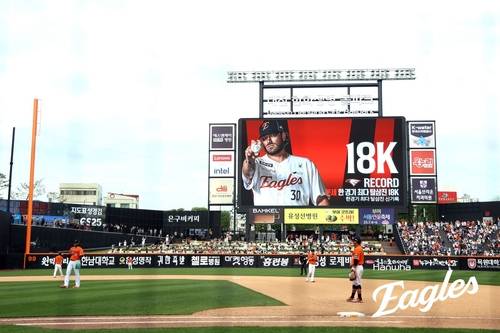 폰세의 한 경기 최다 탈삼진 타이기록을 알리는 전광판 [한화 이글스 제공. 재판매 및 DB 금지]