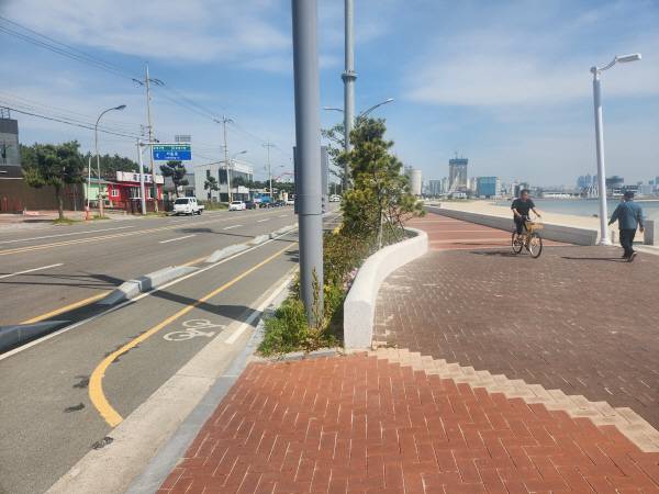 일부 자전거 이용자들은 자전거도로 대신 넓은 인도를 주로 이용하고 있었다. 서의수 기자