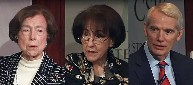 칼라 힐스, 샬린 바셰프스키, 롭 포트먼 전 USTR 대표. /사진=CSIS 유튜브