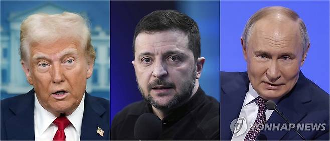 트럼프, 젤렌스키, 푸틴 대통령 트럼프 미국 대통령(왼쪽부터), 젤렌스키 우크라이나 대통령, 푸틴 러시아 대통령. [AP 연합뉴스 자료사진. 재판매 및 DB금지]