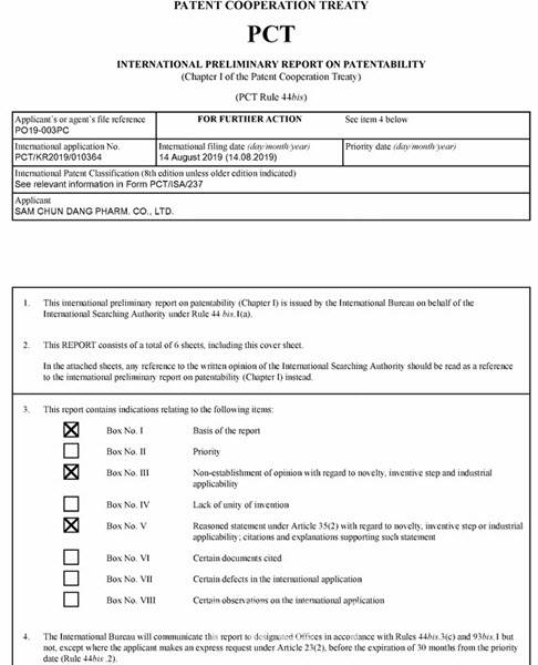 삼천당제약이 PCT(특허협력조약) 특허 출원한 S-PASS 플랫폼 원천 기술 ‘Oral Solid Dosage Form and Method for Preparing the Same’에 대한 국제조사보고서.(자료=WIPO)
