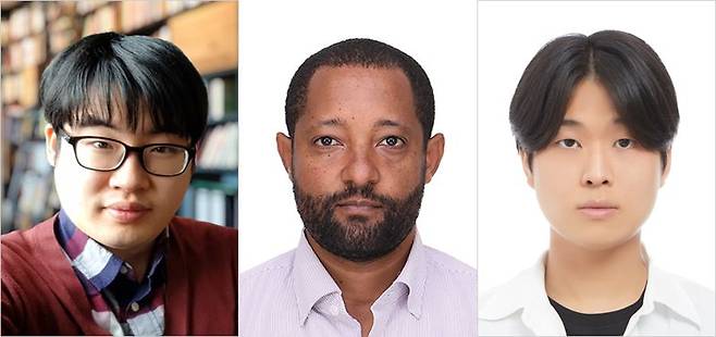 유전자 가위 부작용을 에측하는 맞춤형 도구개발에 성공한 부산대 연구팀. 왼쪽부터 부산대 박정빈 교수, 아비요트 멜카무 메코넨 연구원(박사과정), 성강 연구원(KAIST 석사과정). 부산대 제공