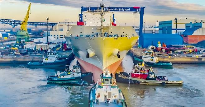 미국 필라델피아 필리조선소 전경. 한화오션은 지난해 말 이곳을 인수해 미국 선박 건조 기지로 활용할 예정이다. /한화오션 제공