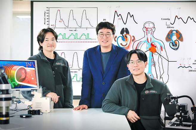 이번 연구를 수행한 정구윤(왼쪽부터) 연구원, 박윤석 교수, 유정민 연구원.[경희대학교 제공]