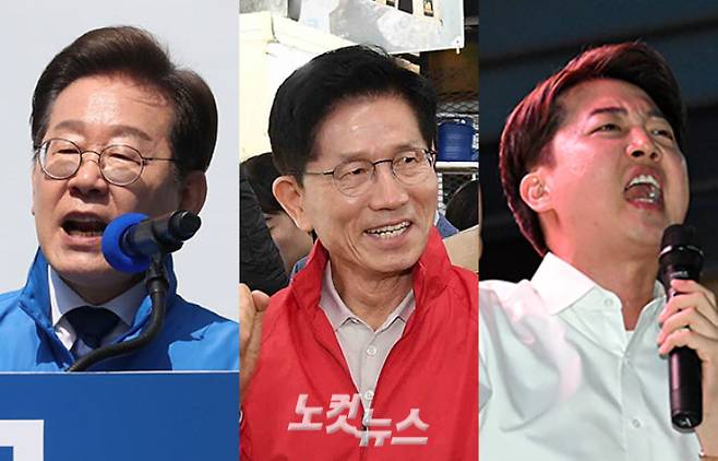 제21대 대통령 선거 공식 선거운동이 12일부터 막이 올랐다. 왼쪽부터 더불어민주당 이재명, 국민의힘 김문수, 개혁신당 이준석 대선후보. 류영주·박종민·윤창원 기자