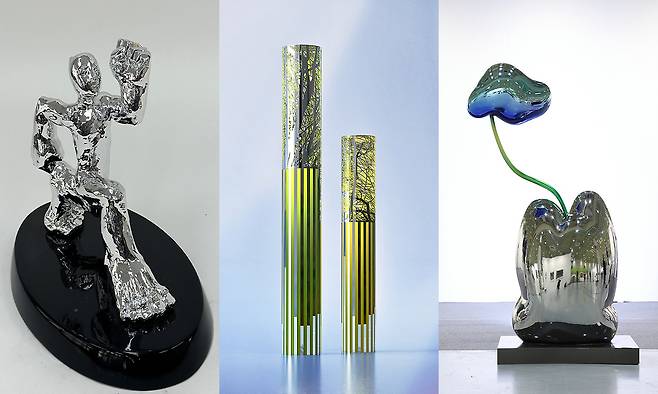 (왼쪽부터) 김성복 ‘바람이 불어도 가야 한다’(2024), 권치규 ‘Resilience-성장기’(2025), 최승애 ‘Falling in ove’(2025). 조형아트서울 제공.