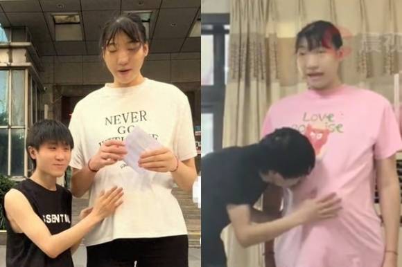 중국에서 엄청난 키 차이를 가진 커플이 최근 임신 소식을 전해 현지에서 화제가 되고 있다. 이 커플의 키 차이는 무려 약 50㎝인 것으로 알려졌다. 소셜미디어(SNS) 캡처
