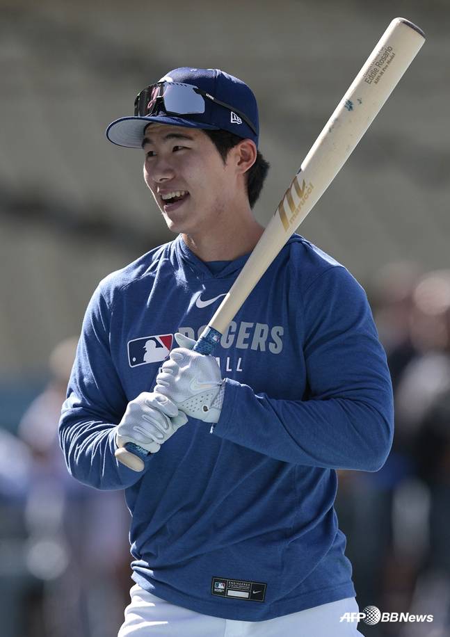 웃으며 훈련하고 있는 김혜성. /AFPBBNews=뉴스1