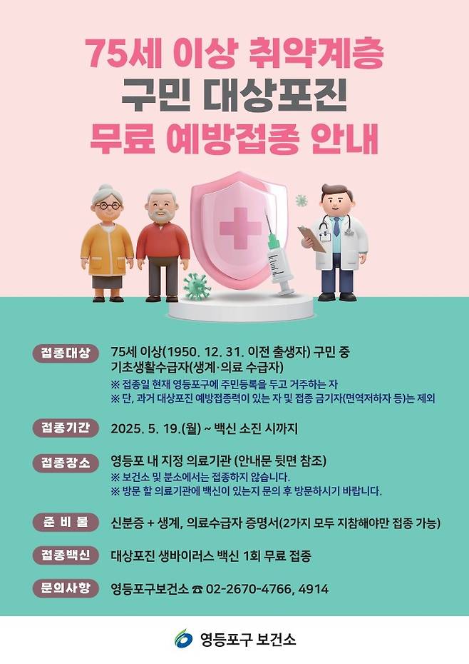 영등포구 대상포진 무료 예방접종 포스터 [서울 영등포구 제공. 재판매 및 DB 금지]