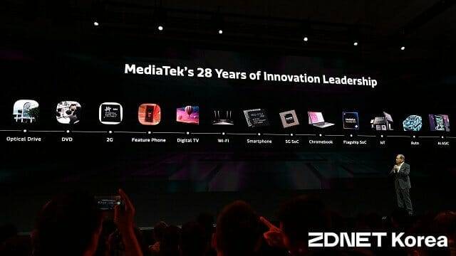 20일 오전 기조연설을 진행하는 차이리싱 미디어텍 CEO. (사진=지디넷코리아)