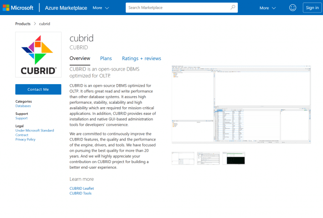 큐브리드가 자사 오픈소스 DBMS를 MS 애저 마켓플레이스에 등록했다. (사진=큐브리드)