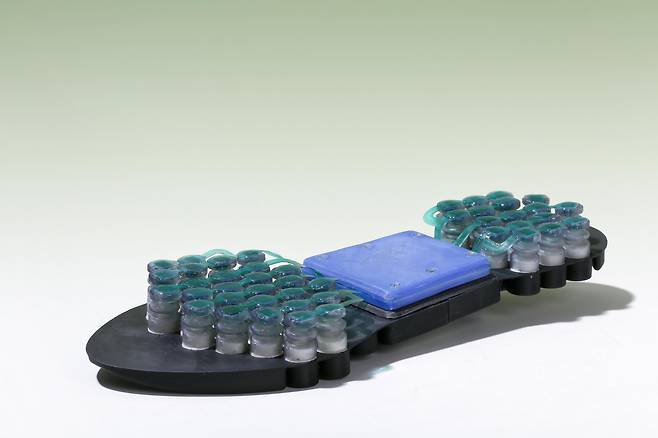 이브 페리아르(Yves Perriard) EPFL 교수는 당뇨 환자를 위한 신발을 소개했다. 신발 밑창에 압력을 측정하고 조절할 수 있는 자기 유변 유체를 넣어 당뇨 환자의 궤양을 예방하는 기술이다./EPFL